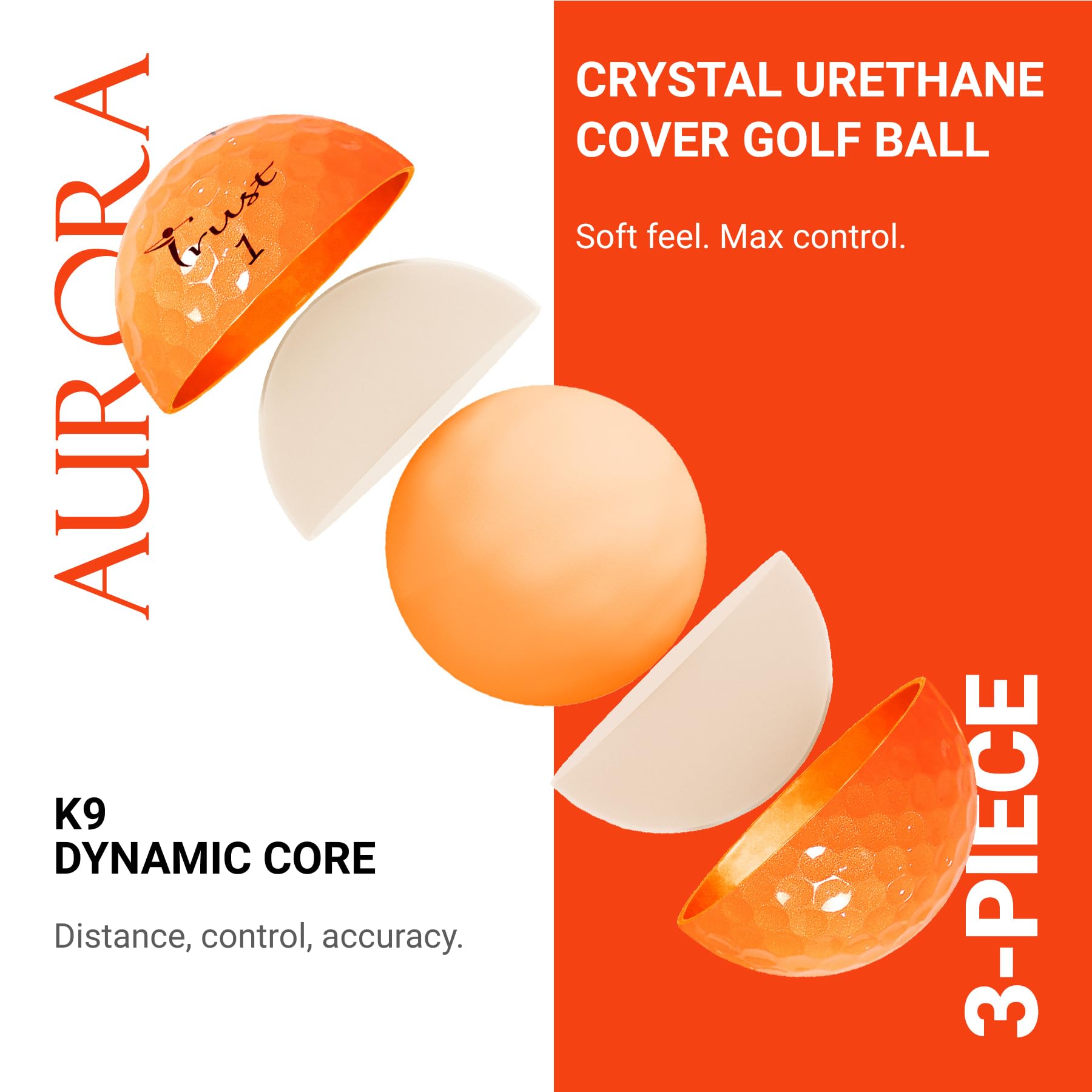 Trust Bolas de Golf Aurora | Alta Visibilidad, Vuelo Largo y Recto, Uretano Cristal Tour, Núcleo Dinámico de 3 Piezas, 12/48 Pelotas, Azul Aurora, Naranja Aurora, Amarillo Aurora y Rosa Aurora