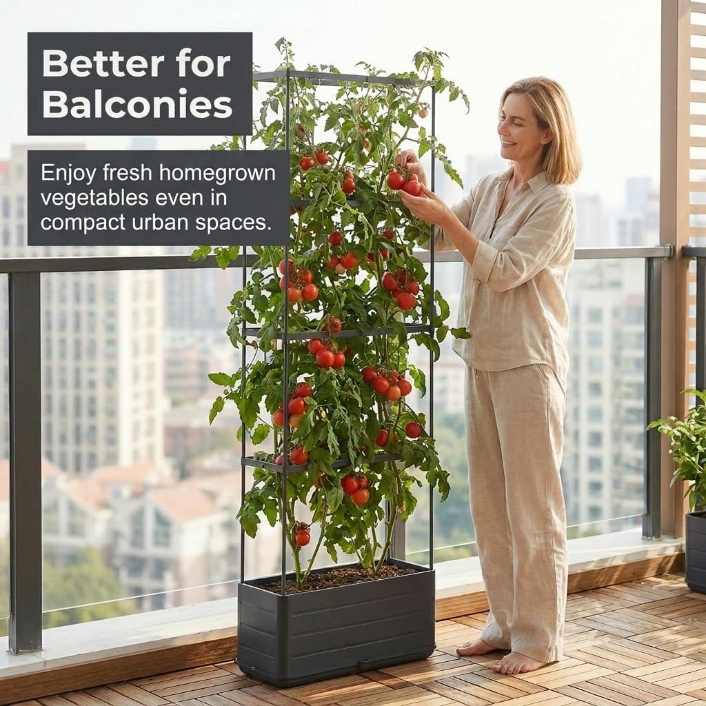 Tomato Planter Boxes with Trellis Outdoor, 2026 New Self Watering Raised Garden Bed, Tall Square Planters for Indoor Plants, Large Tomato Cage for Patio, Use for Indoor Outdoor (2PCS)