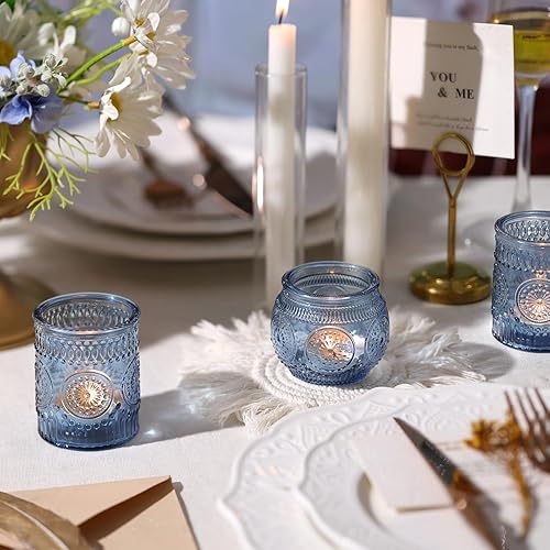 Miniatura 3 de DARJEN Juego de 36 portavelas votivas azules a granel, portavelas de cristal para decoración de fiestas, velas de té para boda