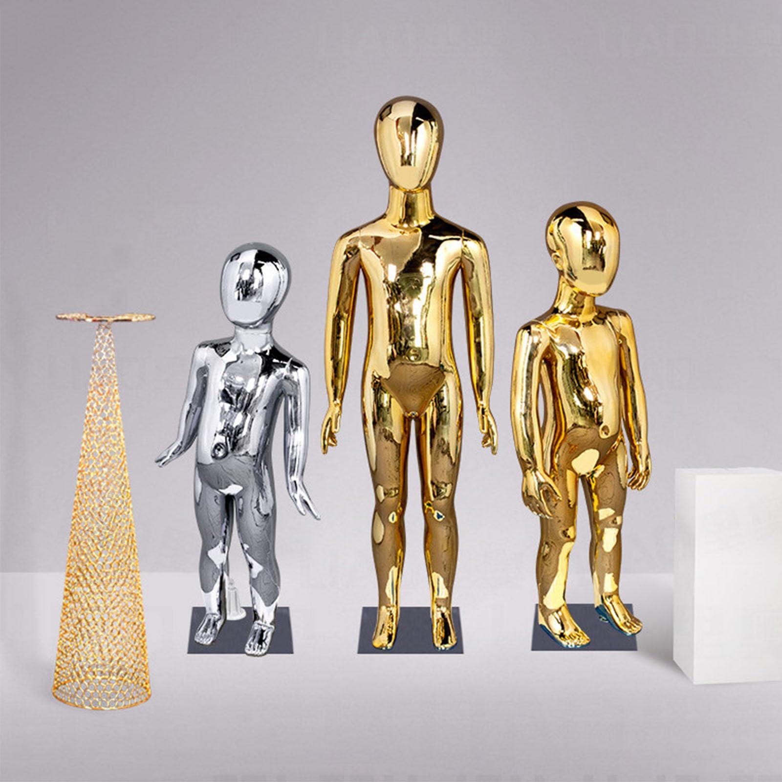 Glänzende Schaufensterpuppe (Kinder-Ganzkörpermodell) | Für die Altersgruppen 6–8 & 10–12 Jahre; Präsentationsfigur mit Metallsockel für Cosplay oder Ladengeschäft(Silver,B)