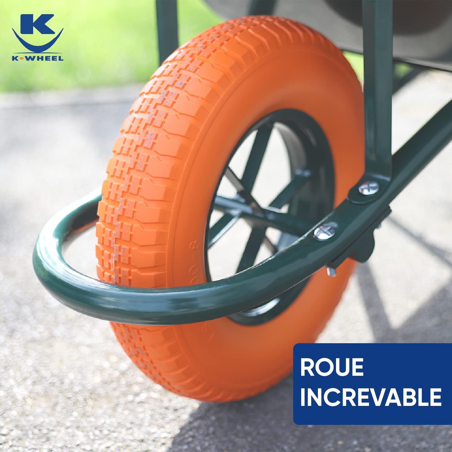 KELI - Brouette Tubulaire Roue Increvable, 85L, Chariot de Transport, Poignées Ergonomiques, Usage Intensif, Acier Renforcé Vert