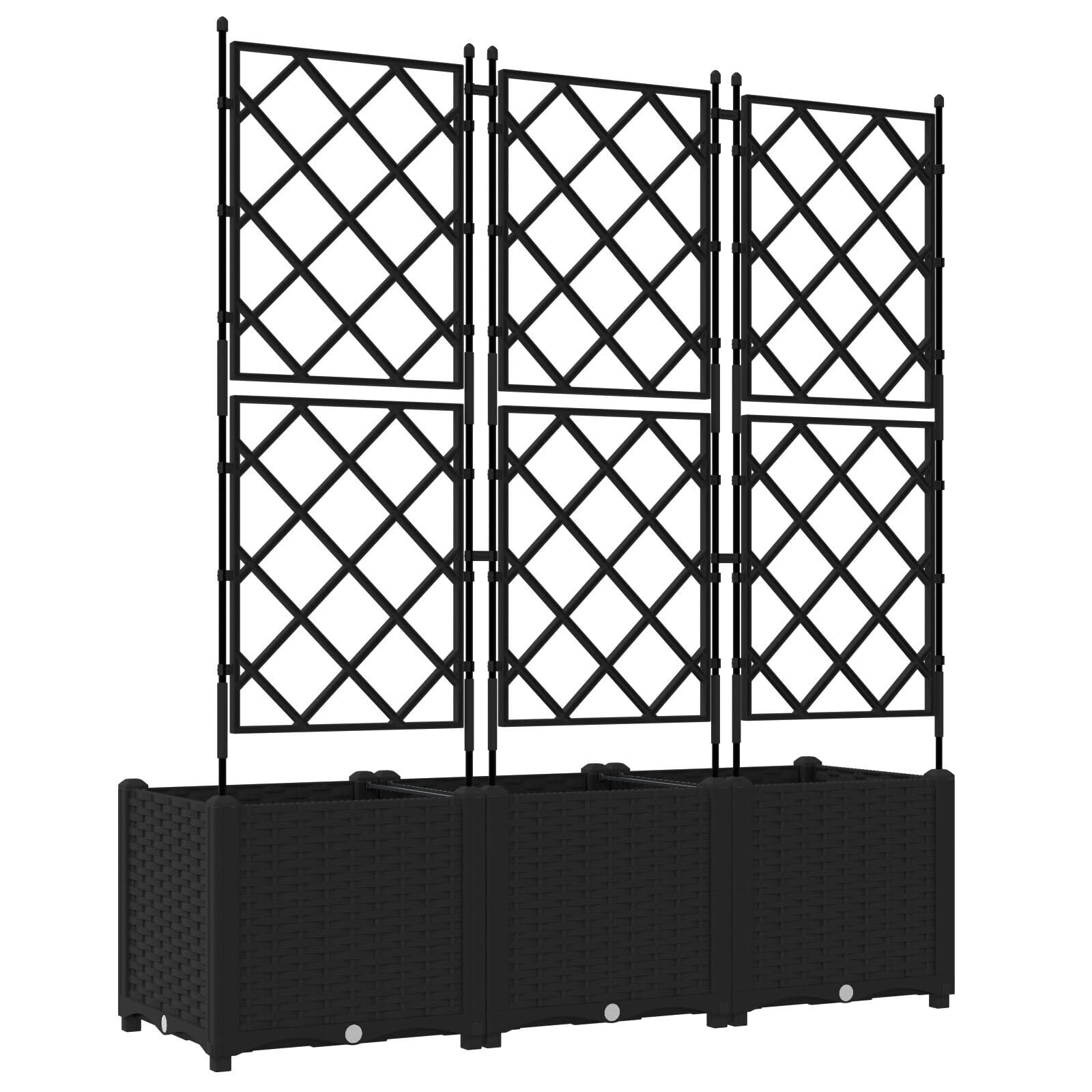 Sadzarka ogrodowa z trellis 3 sztuki czarna 120 x 40 x 143 cm do pnących roślin, nowoczesna donica z wytrzymałego tworzywa sztucznego do wewnątrz i na zewnątrz, łatwa