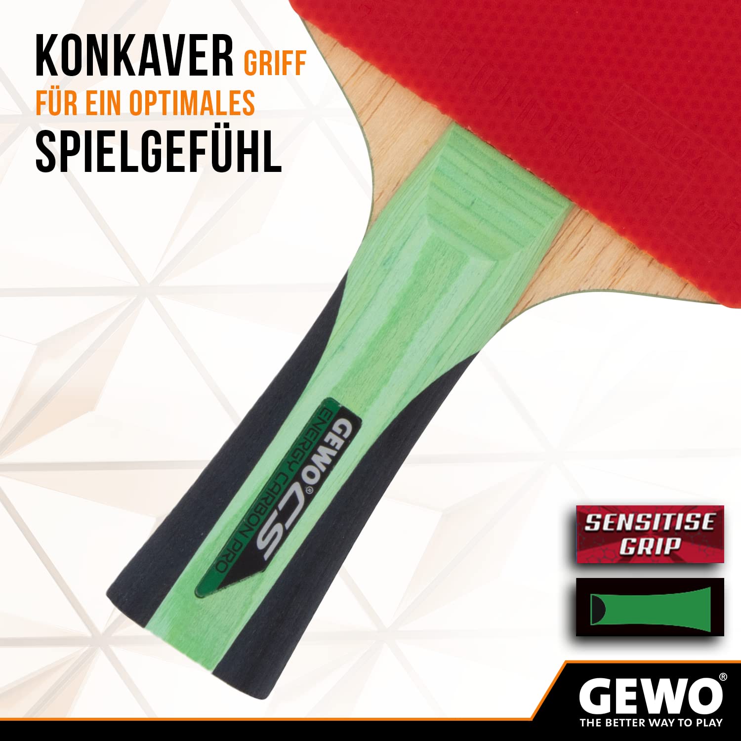 GEWO CS Energy Carbon Pro rakieta do tenisa stołowego - atest ITTF - rakieta węglowa z kontrolowaną powłoką i wysokimi właściwościami obrotowymi, wklęsła, gąbka 2 mm