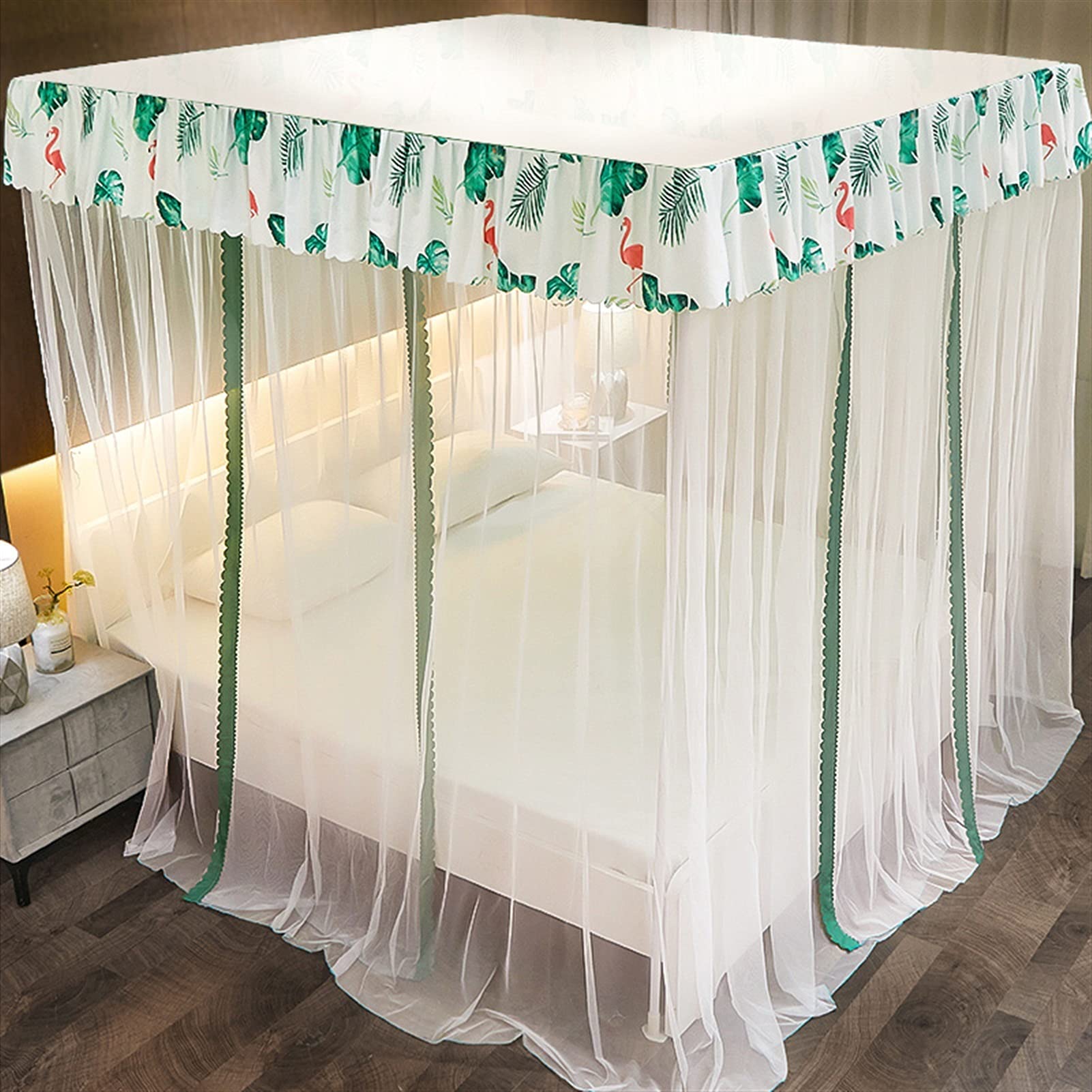 Moustiquaire de lit avec maille haute densité et bordure en dentelle pour nuits sereines
