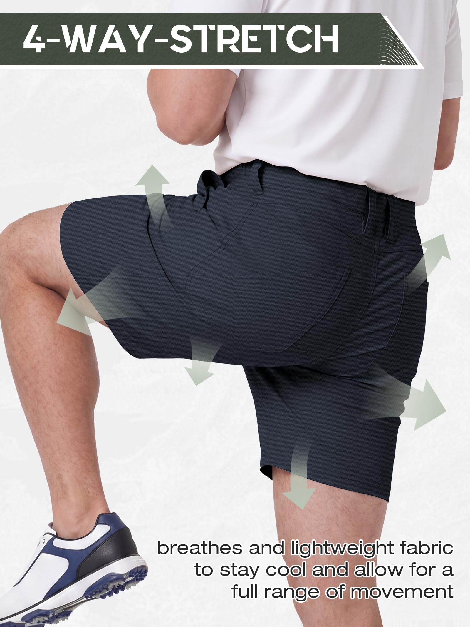 IGOLUMON Short de Golf Homme Chic Bermuda Sport Stretch Taille Élastique Invisible
