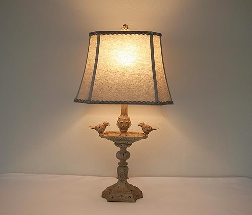 Miniatura 5 de Lámpara de mesa inspirada en pájaros de estilo francés de 26 pulgadas con pantalla de tela de lino y ribete de encaje