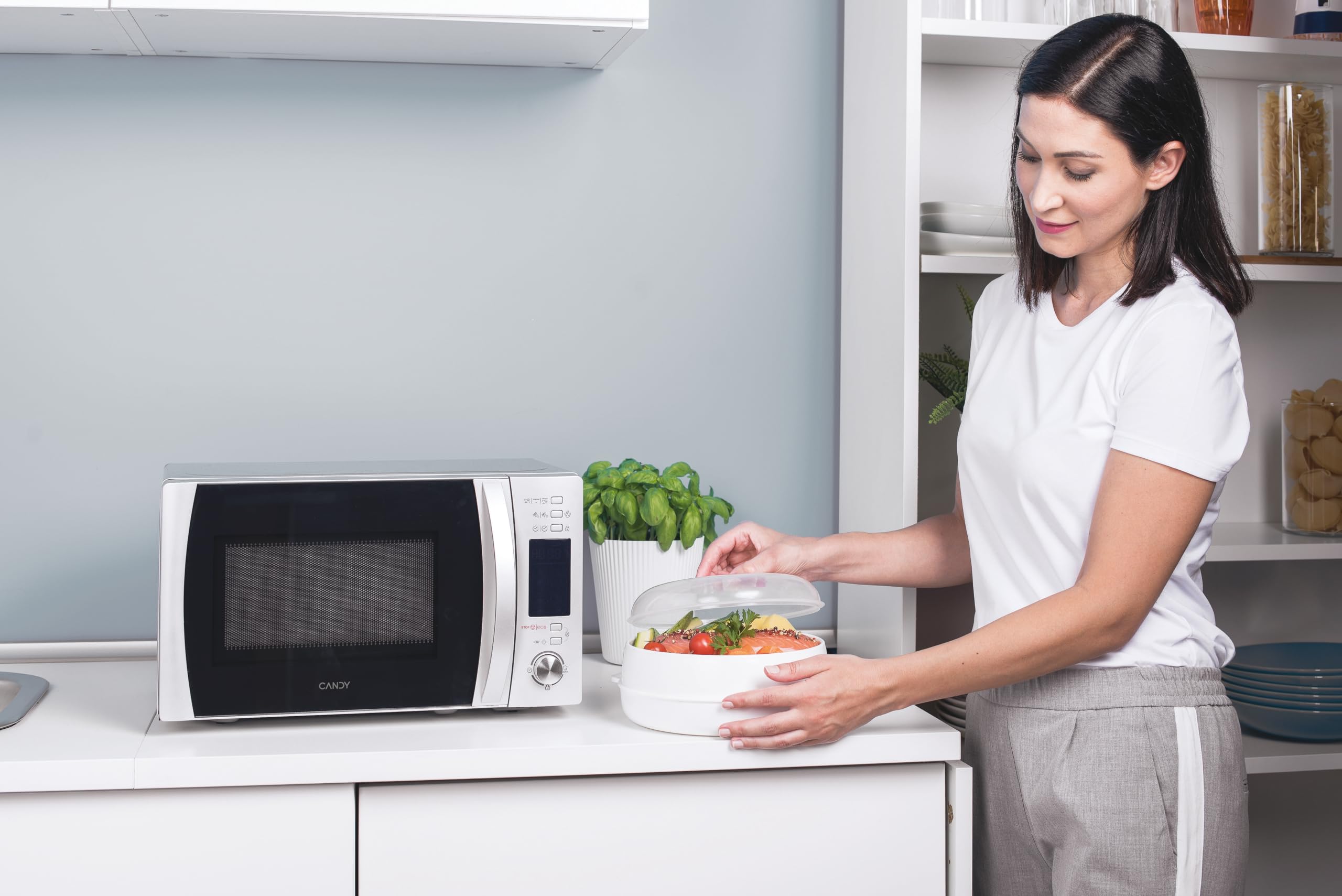 Candy X-Range CMXG22DS/ST Microonde con grill, capacità 22l, accessorio per vapore, 40 programmi, 5 livelli di funzionamento, potenza 1250 W, inox