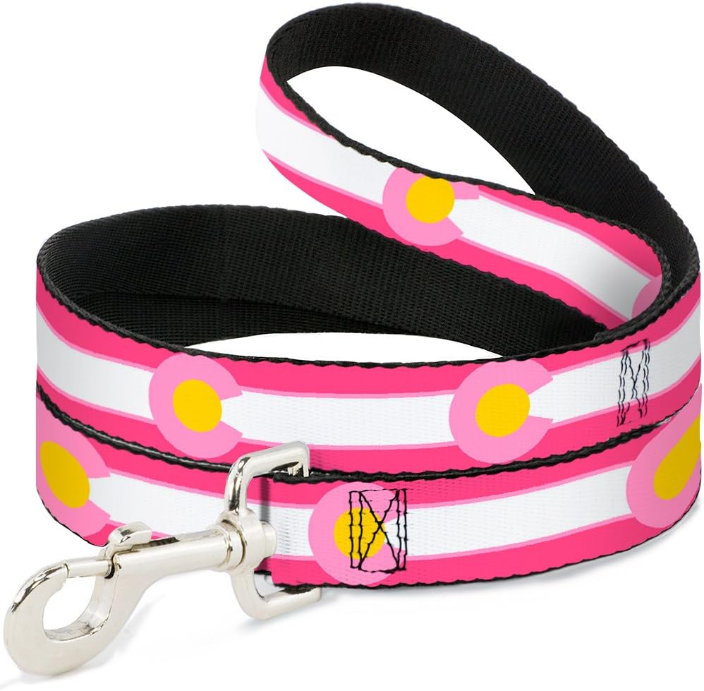 Dog Leash Colorado Flags7 Repeat Pinks White Light Pink Yellow 6 Feet Long 1.0 Inch Wide