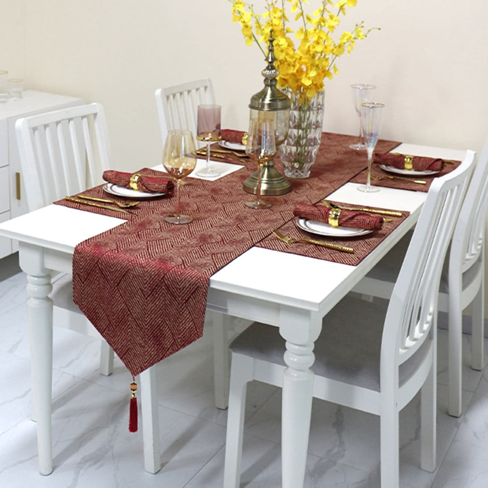 Tischband Herbst, Halloween Tischdekoration aus Baumwoll Polyester Jacquard Rot 35x228CM für Feiertage Küche Hochzeit Dekor