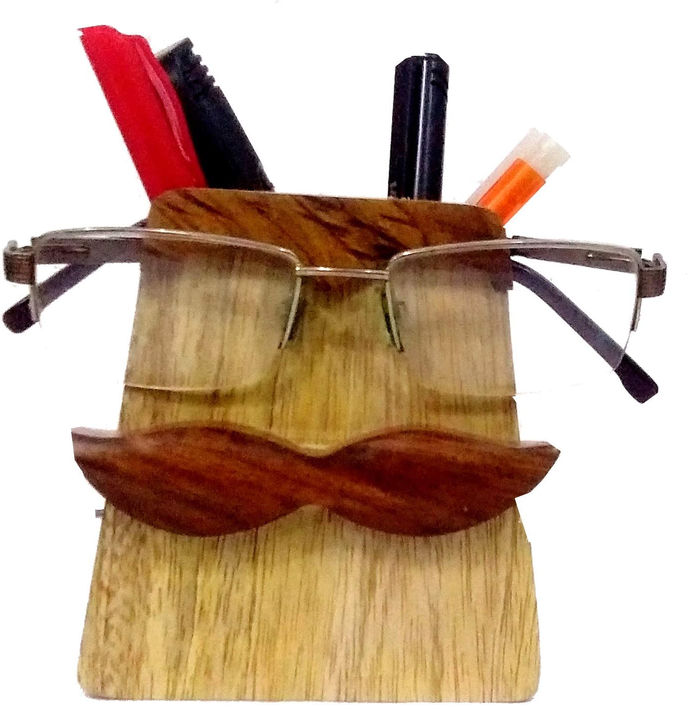 Purpledip Wooden Pen Stand Spectacles Holder 'Naughty Boy': Quirky Design Handmade Gift (11883)