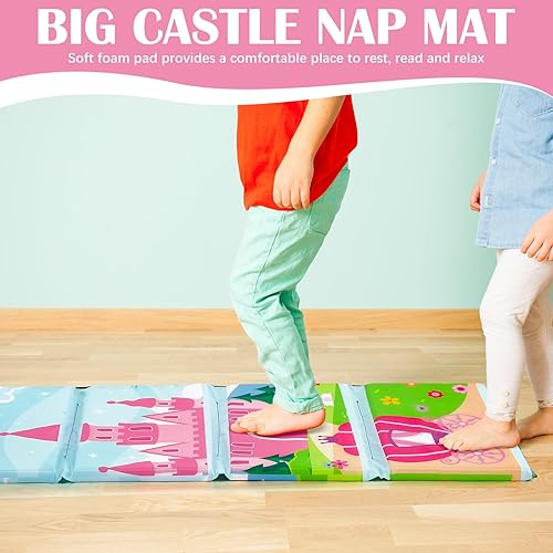 Miniatura 7 de Shellwei Tapete de vinilo para siesta para niños, preescolar, guardería, 52 x 20 x 1 pulgadas, tapete de descanso plegable para niños pequeños,