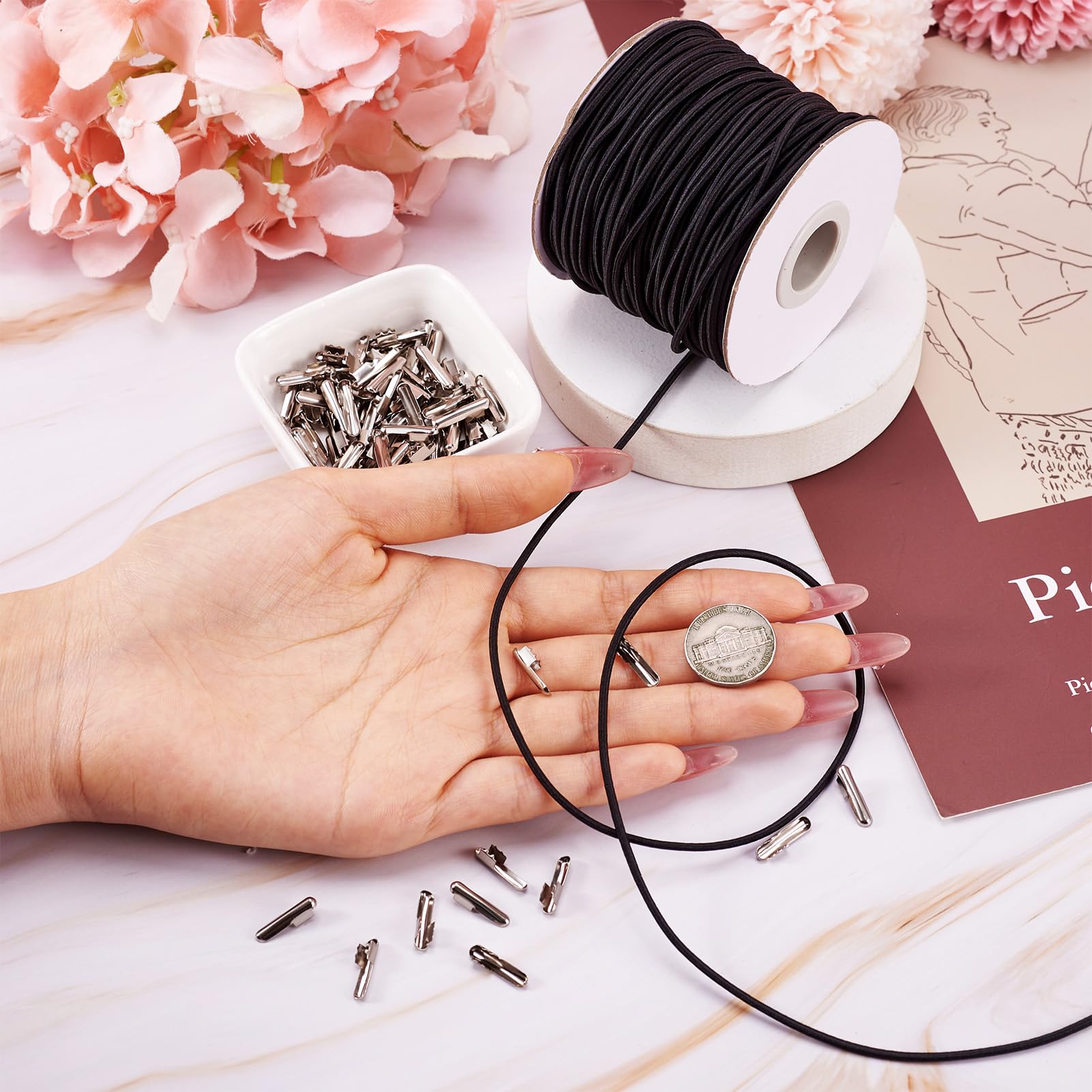 Elecrelive Cordon élastique Rond Extensible Pour Fabrication De Bijoux, Couture Et Travaux Manuels Noir 45 M X 1,5 Mm