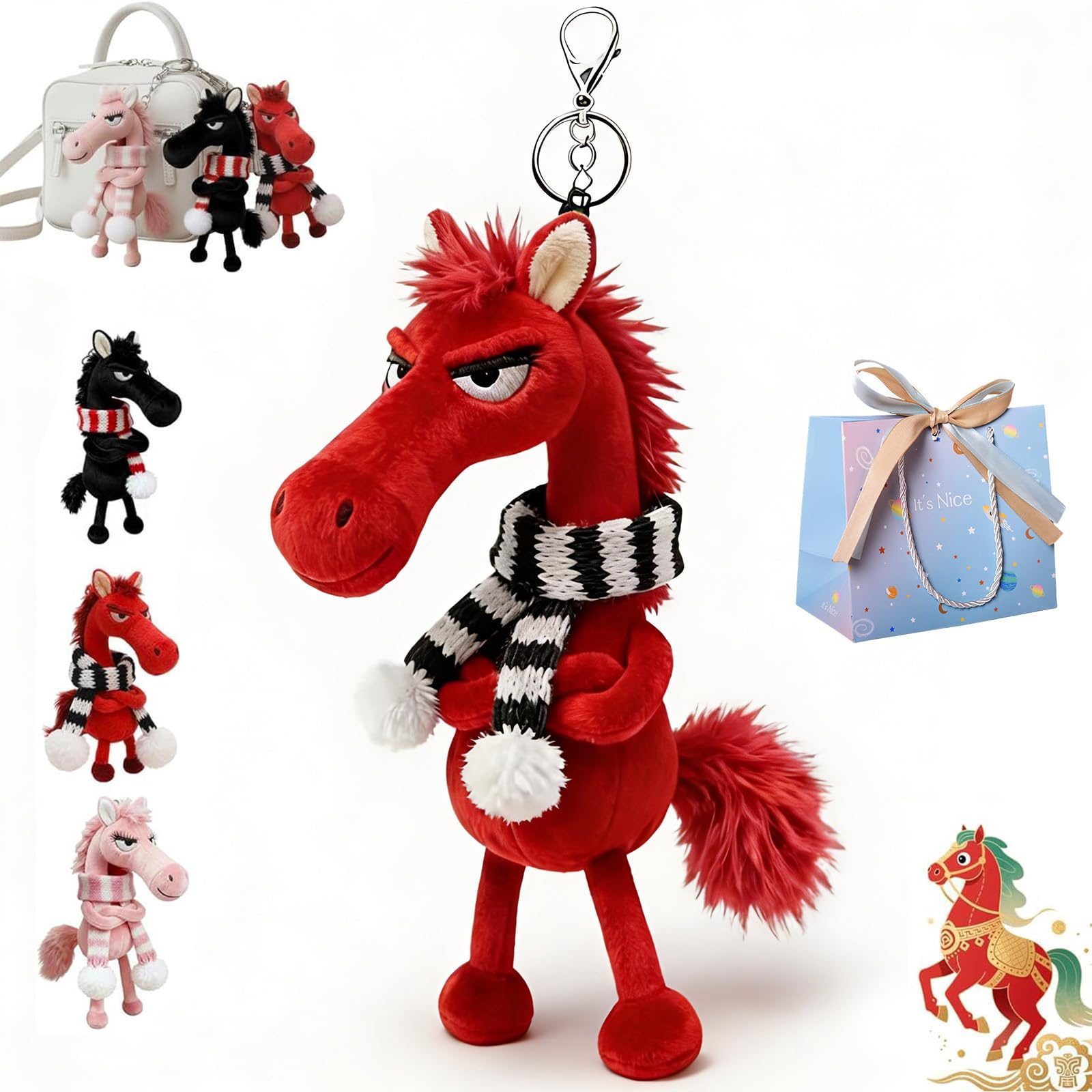 Nnbwlmaee C Year Of The Horse Lucky Mascot — New Year Good Luck Gift 2026, Lucky Horse Guardian, Soft Horses Plush Pendant, Meaning To Get Rich Symboli Horses Figurine, For Backpack Purse And Bag (C)