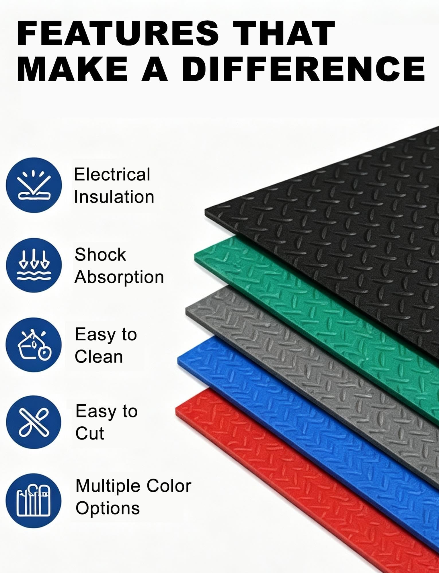Rouleau de tapis caoutchouc 5 mm, 1,5 m, motif damier, isolant électrique