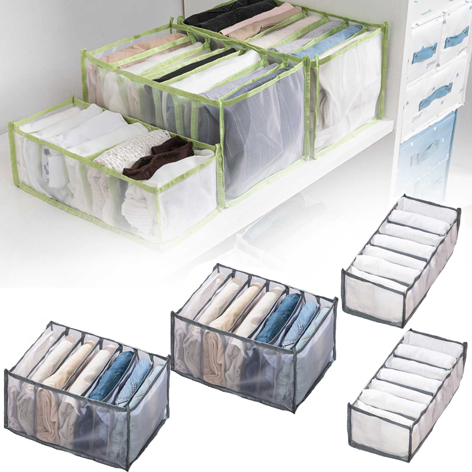 4 Boîte de Rangement de placards PCS, organisateurs de sous-vêtements Pliables, séparateurs Tiroirs de tiroirs Chaussettes 7 grilles Boîte for Les vêtements de vêtements (Grands et Petits)
