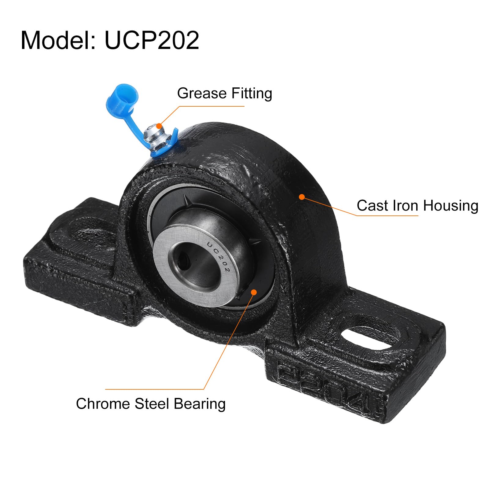 QUARKZMAN 2pz Cuscinetti a blocco a Cuscino UCP202 Diametro Foro 15mm Unità di Cuscinetto in Ghisa con Flangia Montata