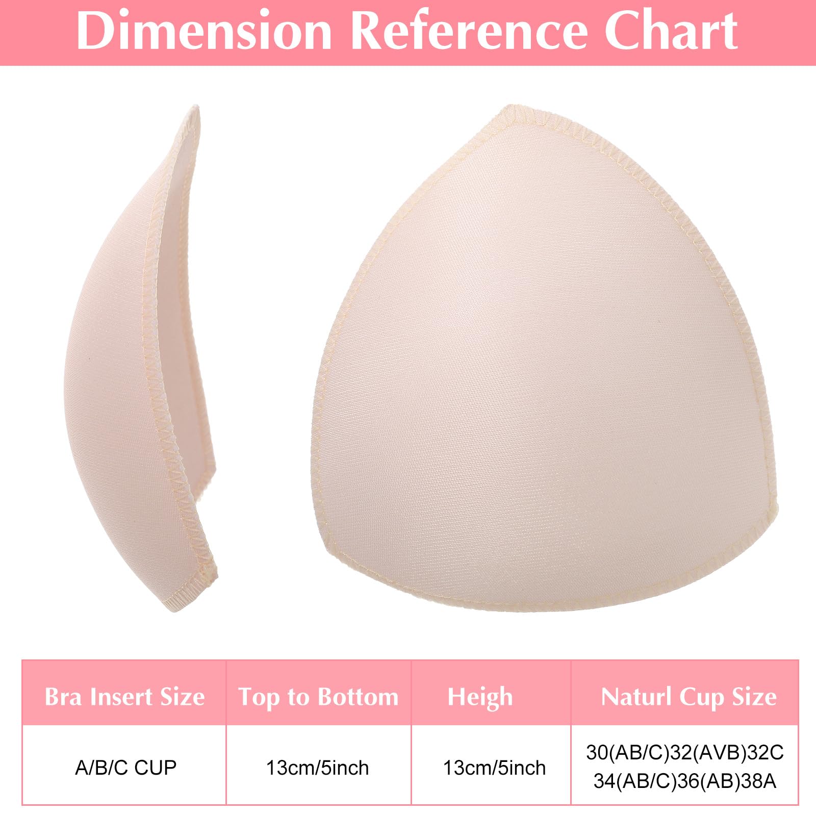 4 Paar Dreieck BH-Einlagen, Atmungsaktive BH Polster Einlagen, Abnehmbare BH Pads Push Up, Kantenvernähte BH Cups zum Einnähen, Silhouette-Verstärker, für Damen Bikini Sport-Bhs Bademode (13*12.5cm)
