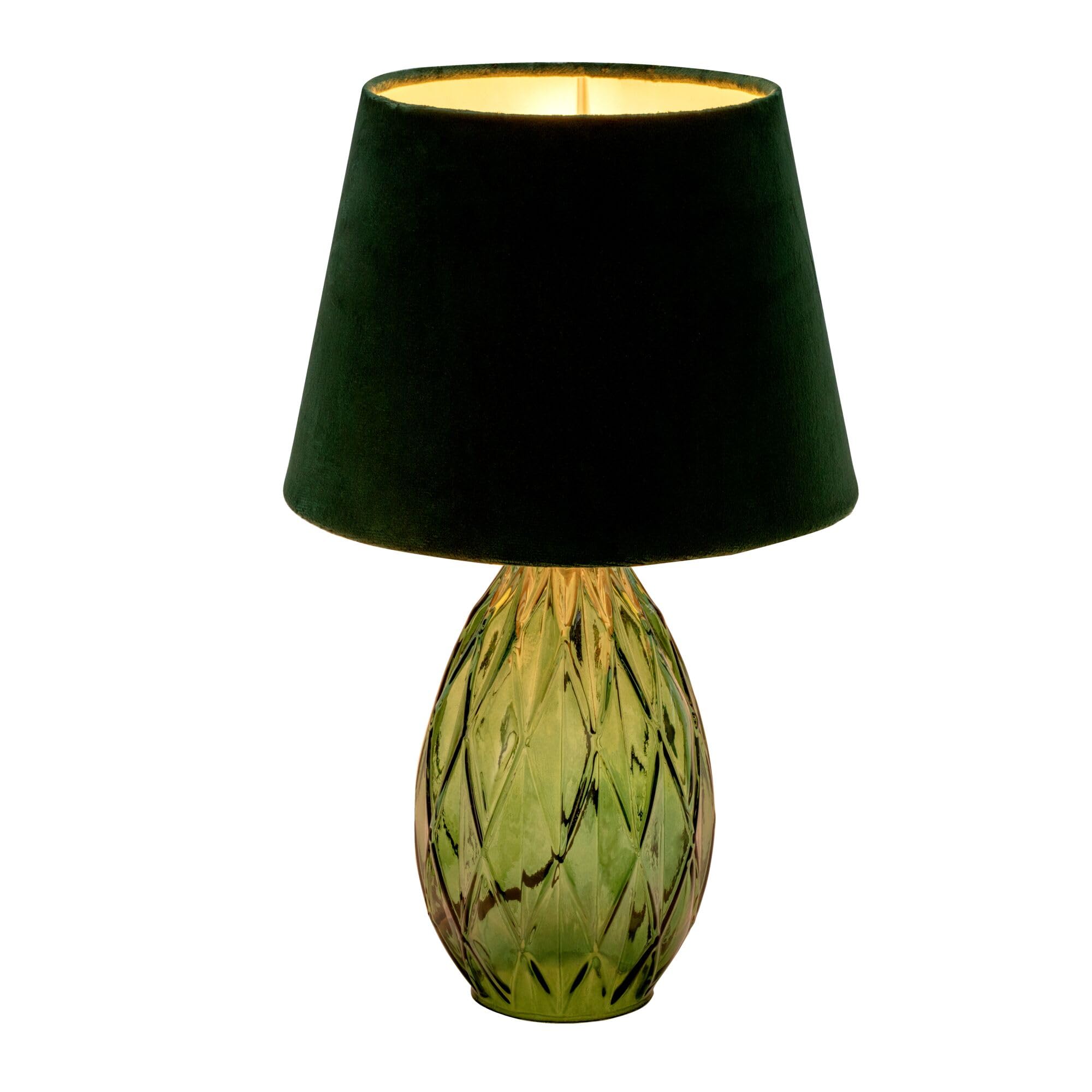 Pauleen 48156 luminaria de sobremesa Crystal Velvet, pantalla de tela aterciopelada, lámpara de vidrio verde, máx. 40 W E14 verde 230 V vidrio/tela