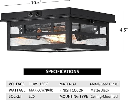 Miniatura 4 de Lámpara de techo con sensor de movimiento de montaje empotrado para exteriores, diseño industrial atemporal con vidrio transparente sembrado para tu