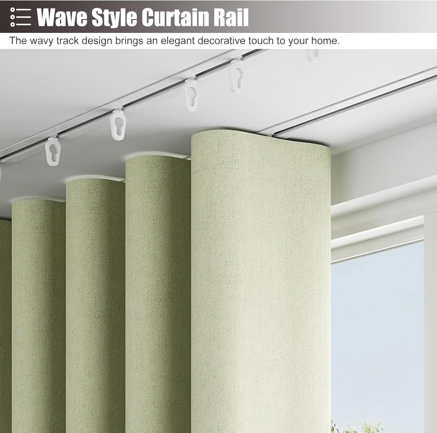 ウェーブ天井カーテンレール、隠し埋め込み式カーテンロッドレール、窓/寝室/リビングルーム用ホワイトカーテンポール、間仕切りレールバー