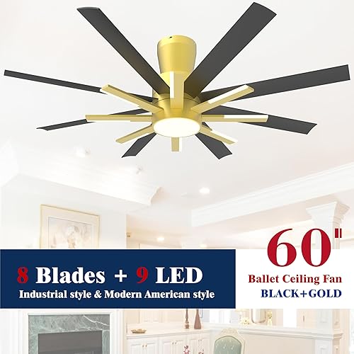 Miniatura 2 de Fande-Aire - Ventiladores de techo empotrados de 60 pulgadas con luces y control remoto, ventilador de techo de perfil bajo con luz para sala de