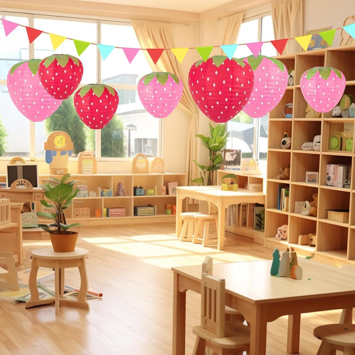 Strawberry Paper Lanterns, 8" & 12" Large Strawberry Hanging Lantern, Strawberry Hanging Decorations for Fruit Theme Birthday Party Decor(8 Pcs, Red & Pink) - Image 5