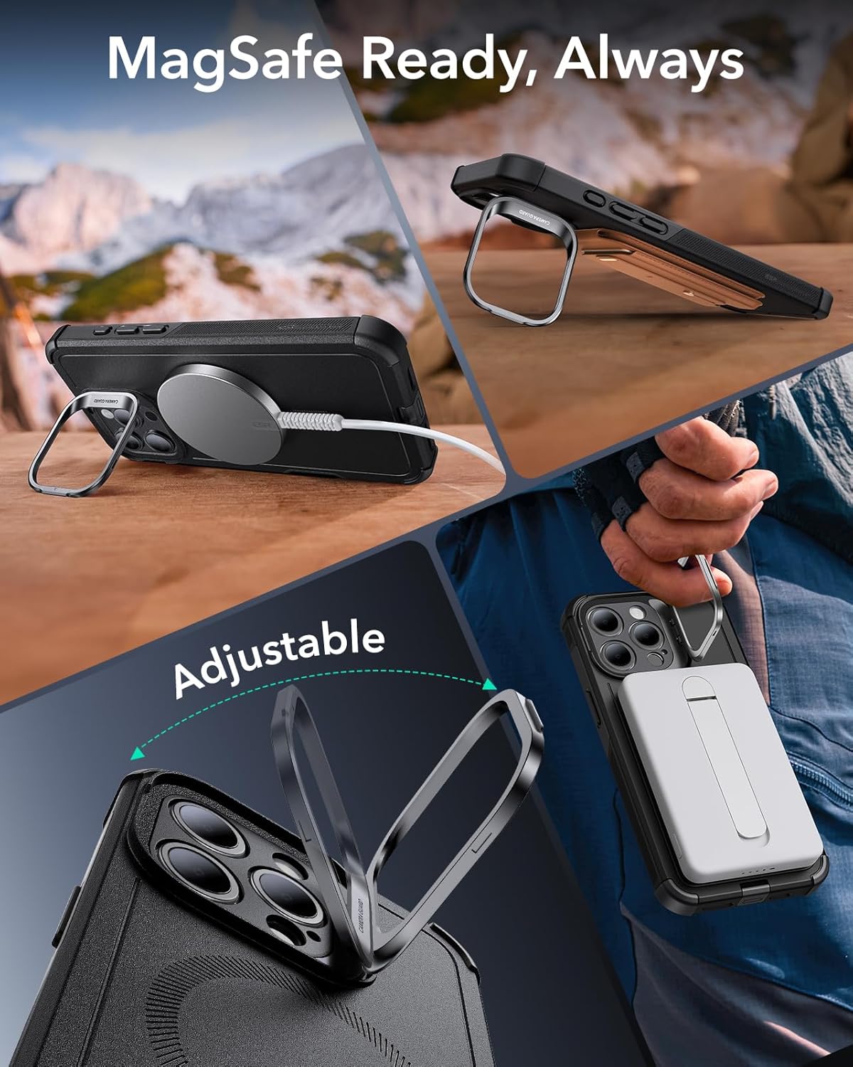 ESR for iPhone 15 Pro Case with Stand, 23 ft Military-Grade Drop Protection, Heavy Duty Magnetic Phone Case, Compatible with MagSafe Accessories, Cyber Series, Black - Image 6