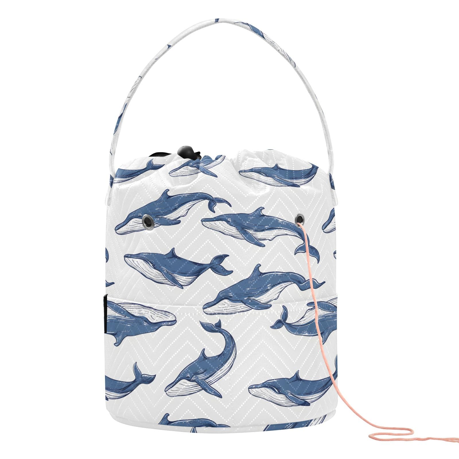Yarn Storage Bag Small Crochet Bag Knitting Bag Organizer Blue Whales Yarn Bags for Crocheting Basket