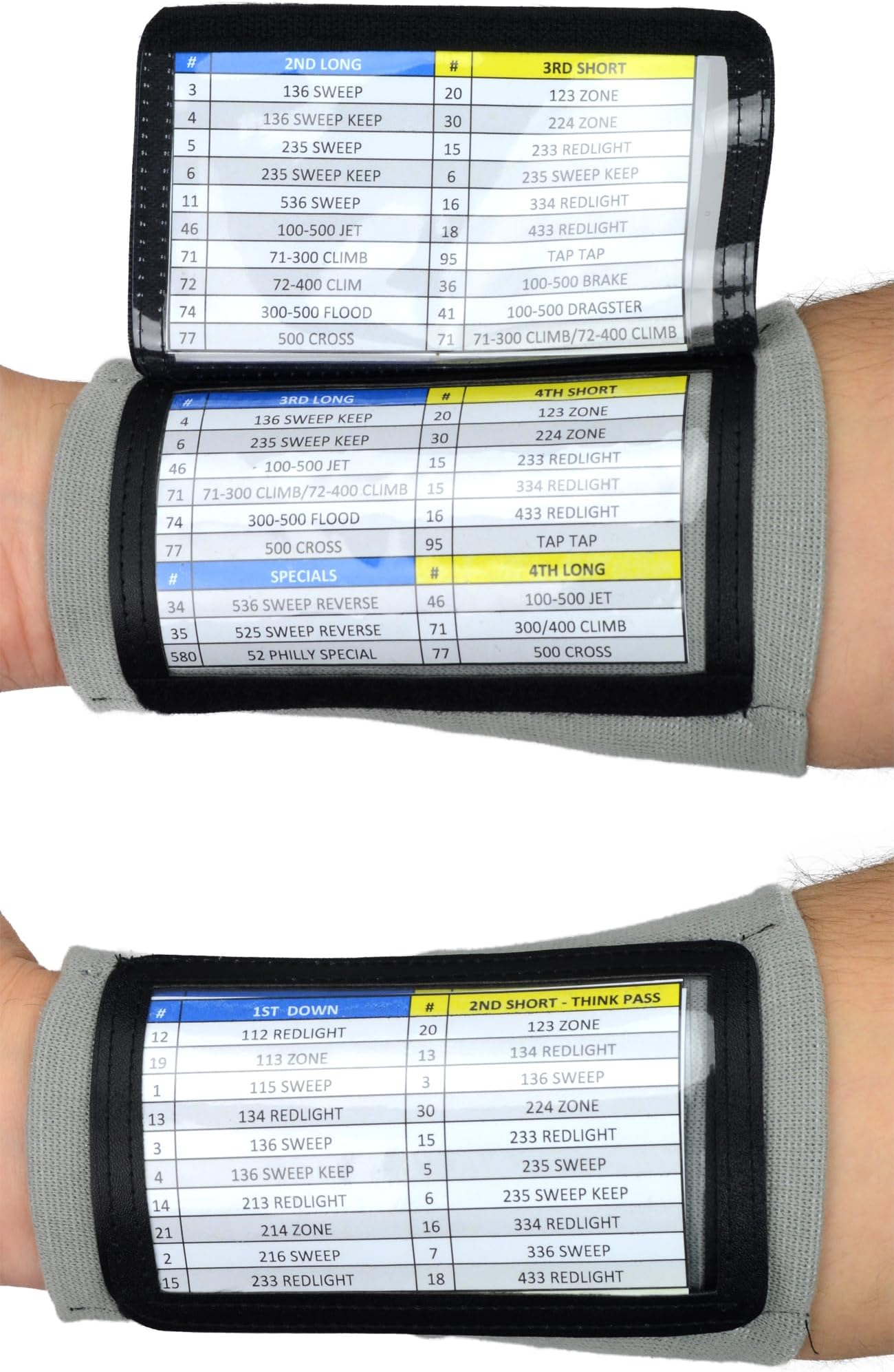 Adult Triple Wrist Coach, Football Wristbands for Plays, Baseball Wristbands, QB Arm Bands