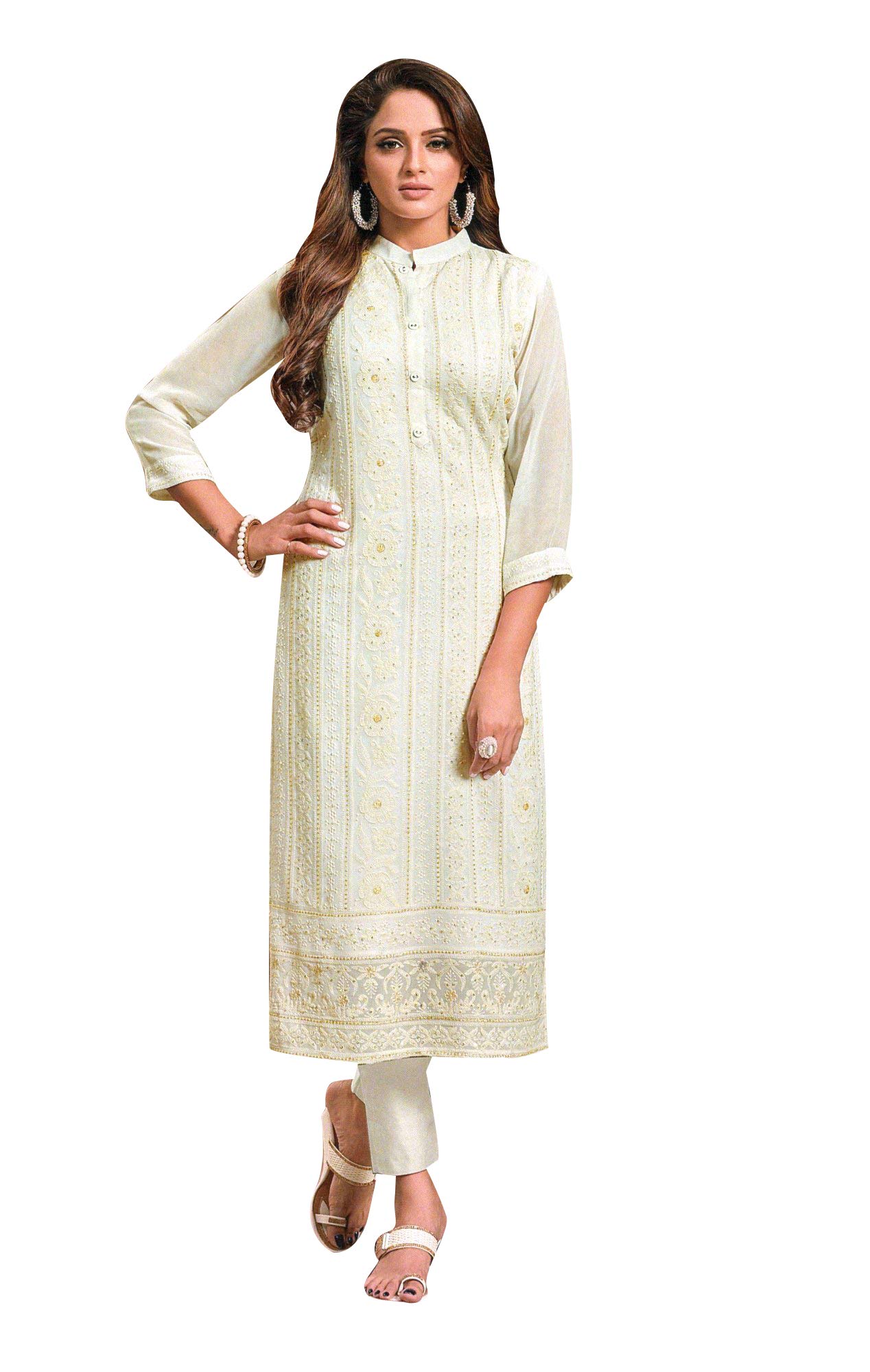 Lucknowi Chiffon Embroidered Kurti for Women Lakhnavi Kurta Women Tunic Indian Dress