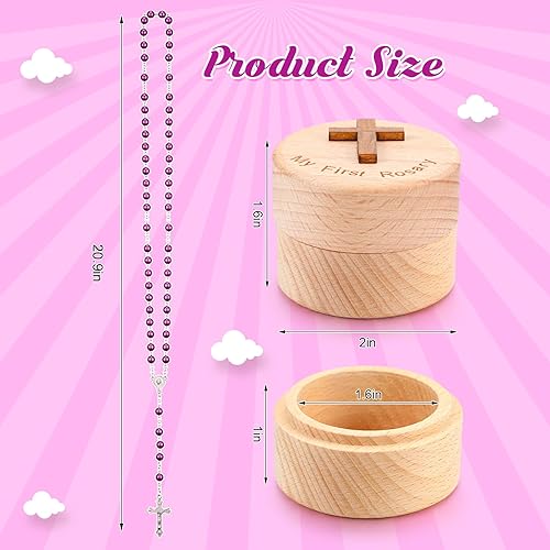 Miniatura 5 de Loetere Regalos de bautismo para niñas y niños, rosario católico, mi primer rosario y caja de recuerdo para baby shower, santa, primera comunión,