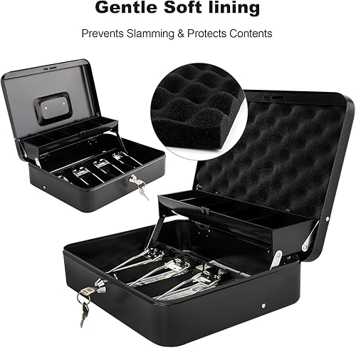 Miniatura 2 de Caja de dinero con bandeja de dinero y candado, caja de dinero grande para ahorrar dinero en efectivo, caja organizadora con cerradura de llave,