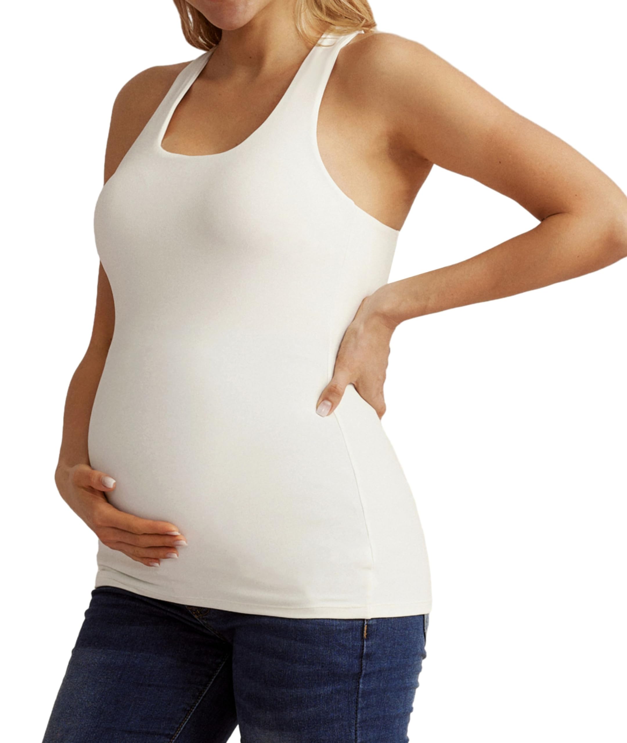 Maacie Schwangeren-Unterhemd Damen Umstands Tank-Top Frauen-Unterhemd Mit Langem Oberteil Ohne Stahlrin Weiß 2XL