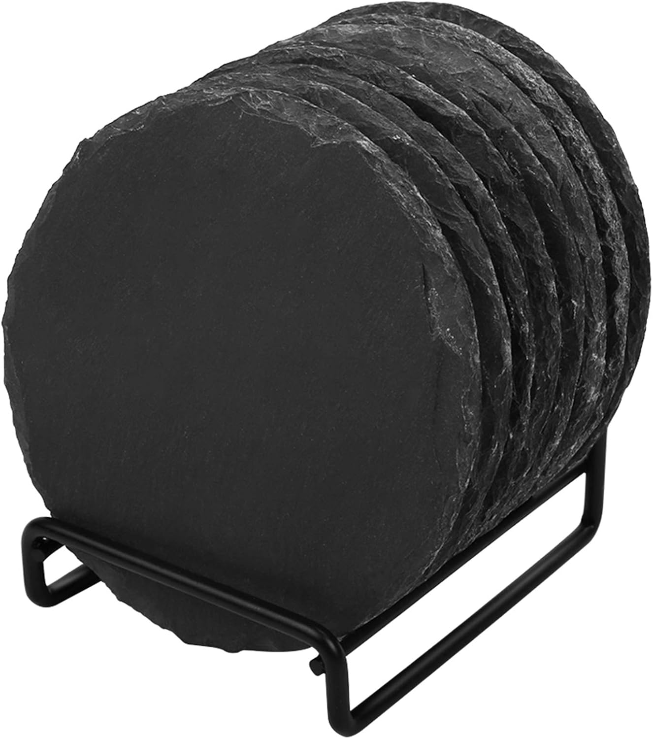 Freehawk Slate Stone Coasters Set of 8 Round Black Natural Edge Stone Drink Coasters