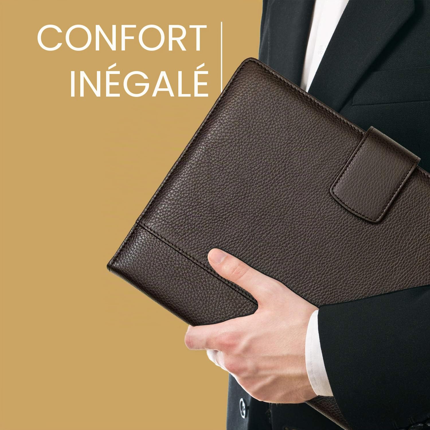 Porte Documents A4 100% Cuir Véritable Pleine Fleur Martelé - Conferencier Fabriqué à la Main par des Artisans Experts - Spacieux, pour une Réunion ou en Cours, avec Fermeture Magnétique - Marron