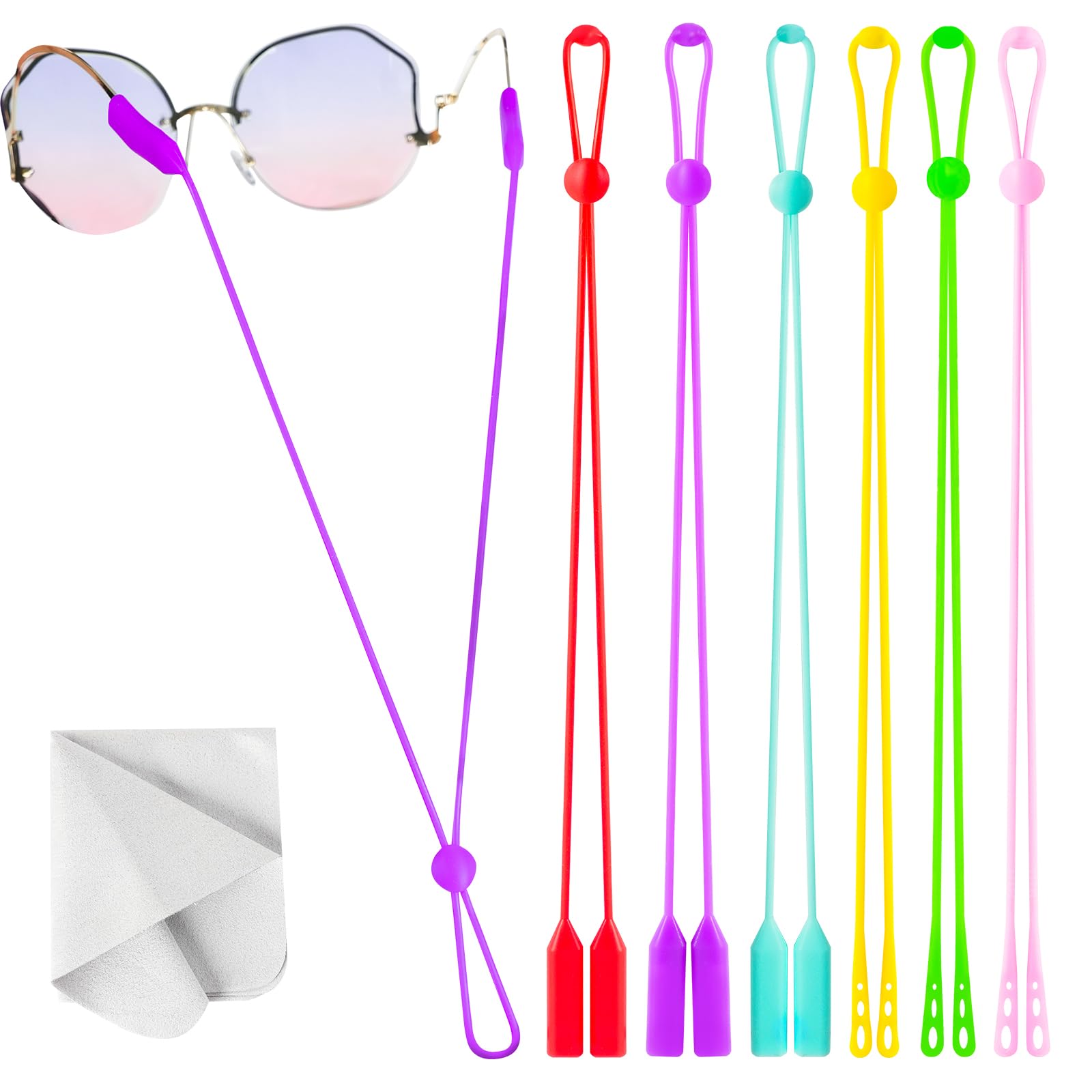 BILIONE 6Pcs Adjustable Glasses Strap, Silicone No Tail Eyeglass Holder Straps for Women Men &amp; Kids, Sports Eyewear Retainer
