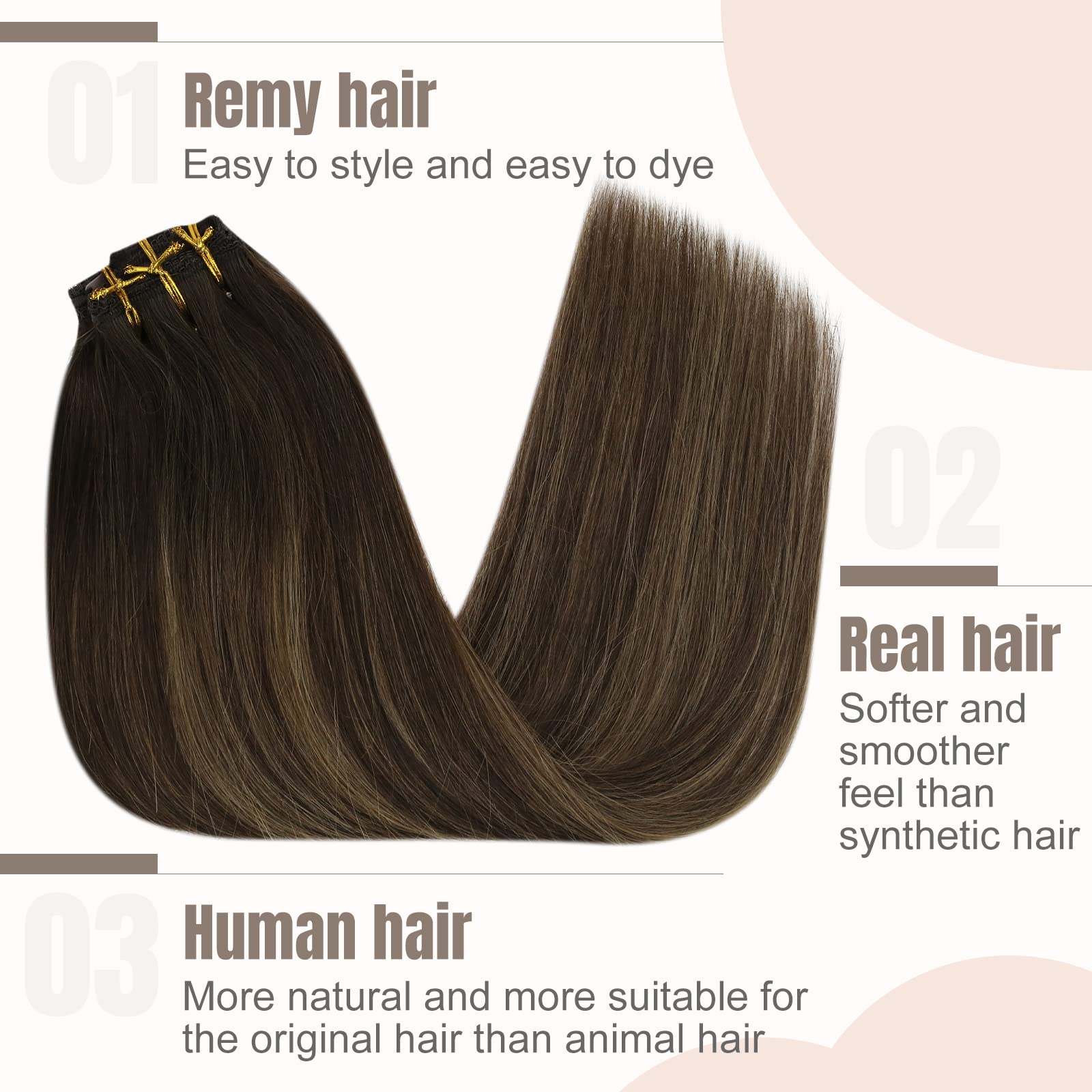 Fshine Extension Capelli Clip Balayage Da Marrone Scuro A Castano Clip In Human Hair Extensions 35cm 120g Extension Clip Capelli Veri Clip Capelli Umani Lisci #2/6/2