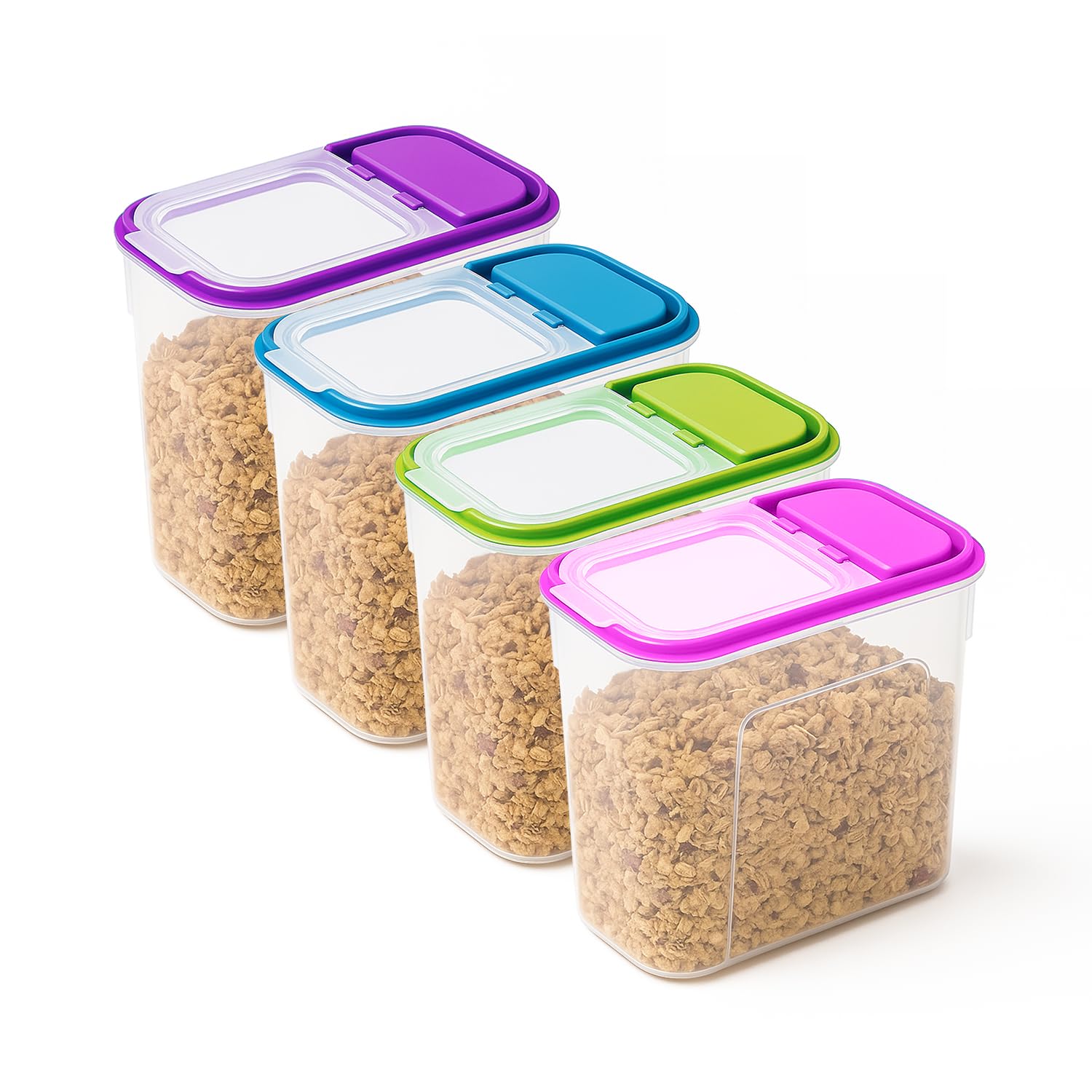 Karrma Ltd. Clear Food Storage Containers 4 Pack 2L Airtight Stackable Plastic Containers For Cereal, Rice, Pasta, Flour & Dry Food Kitchen Pantry Storage Multicolour