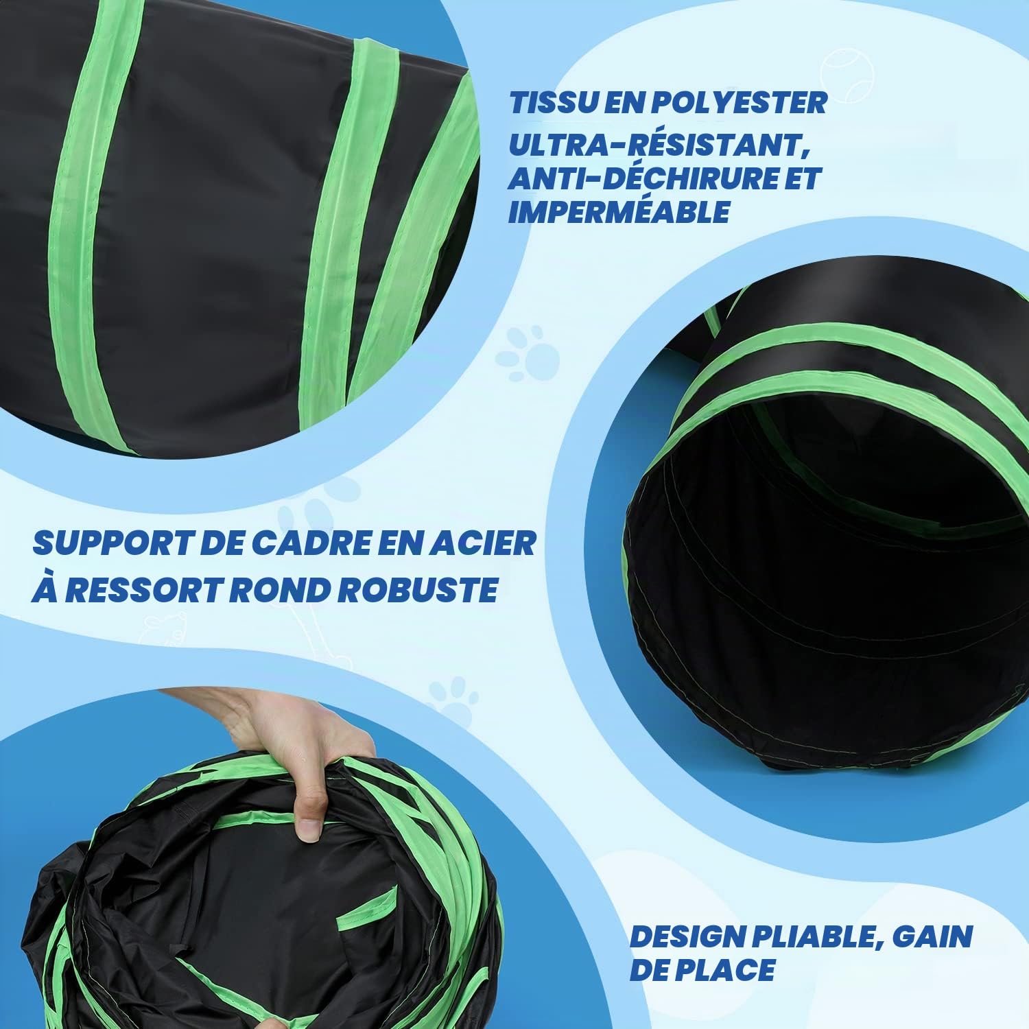 Tunnel de chat de type osseux amélioré, Tube de tunnel de jeu pliable à 4 voies pour chat avec sac de rangement pour chats, chiots, lapins, furets, cochons d'Inde, utilisation intérieure et extérieure