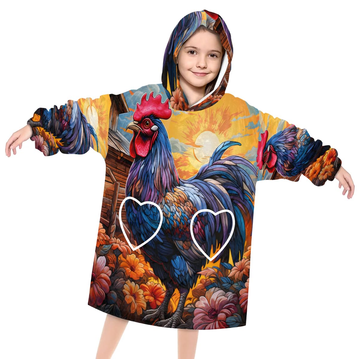 Pardick Wearable Blanket Hoodie for Kids, Roasted Chicken Fleece Sweatshirt Blanket Oversized Blanket Sweatshirt with Pocket Flannel Warm Hooded Blanket 6-10 Year Old Girl Boy Gift, One Size