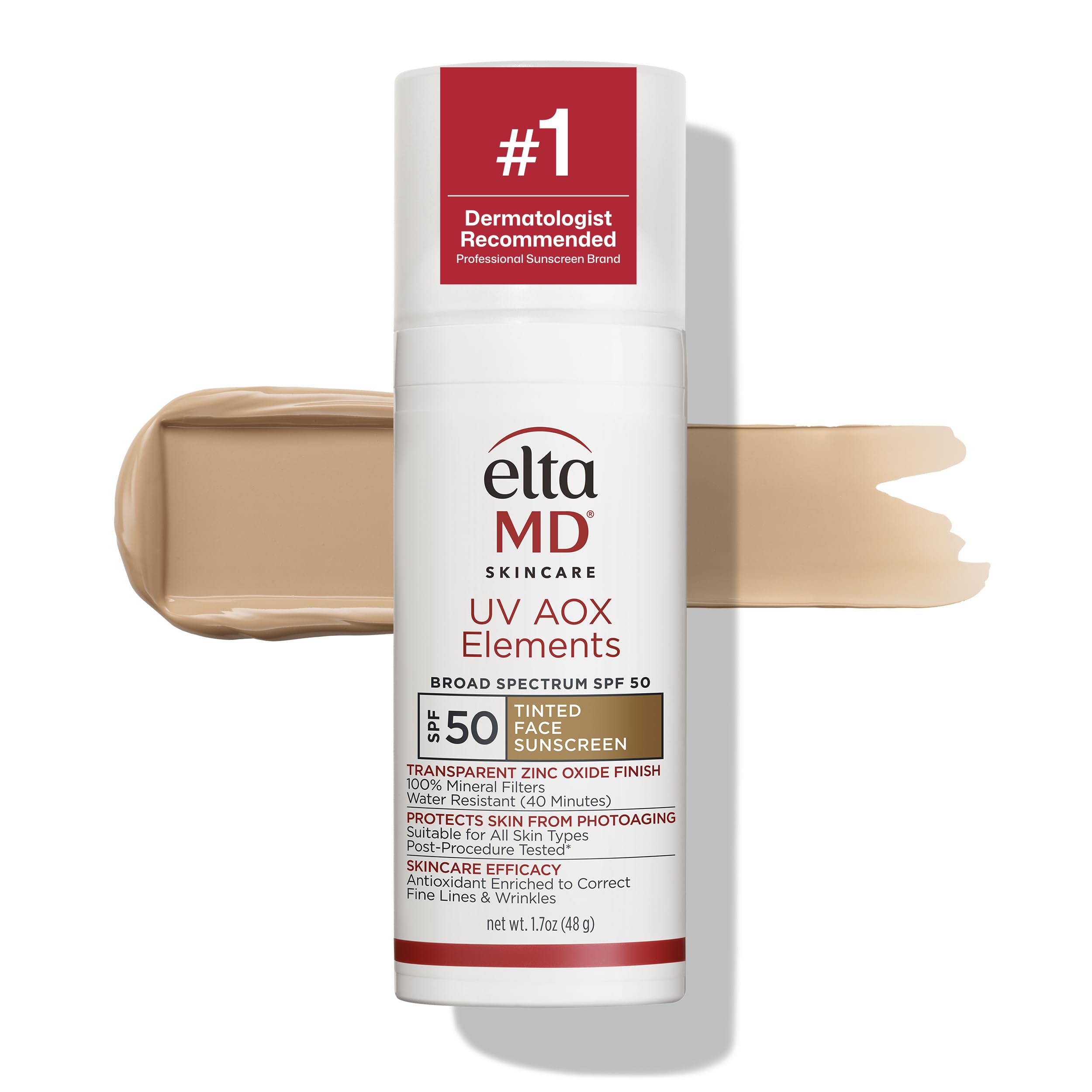 UV AOX Elements Tinted Mineral Face Sunscreen Lotion, Tinted Moisturizer for Face SPF 50 with Antioxidants