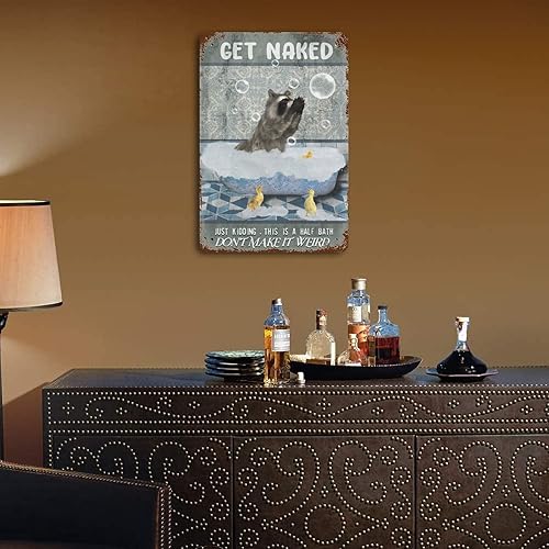 Miniatura 7 de Letrero de lata retro con texto en inglés Get Naked Just Kidding This is A Half Bath Raccoon Raccoon Lover Gift Bath Raccoon Lover Gift Baño Placa