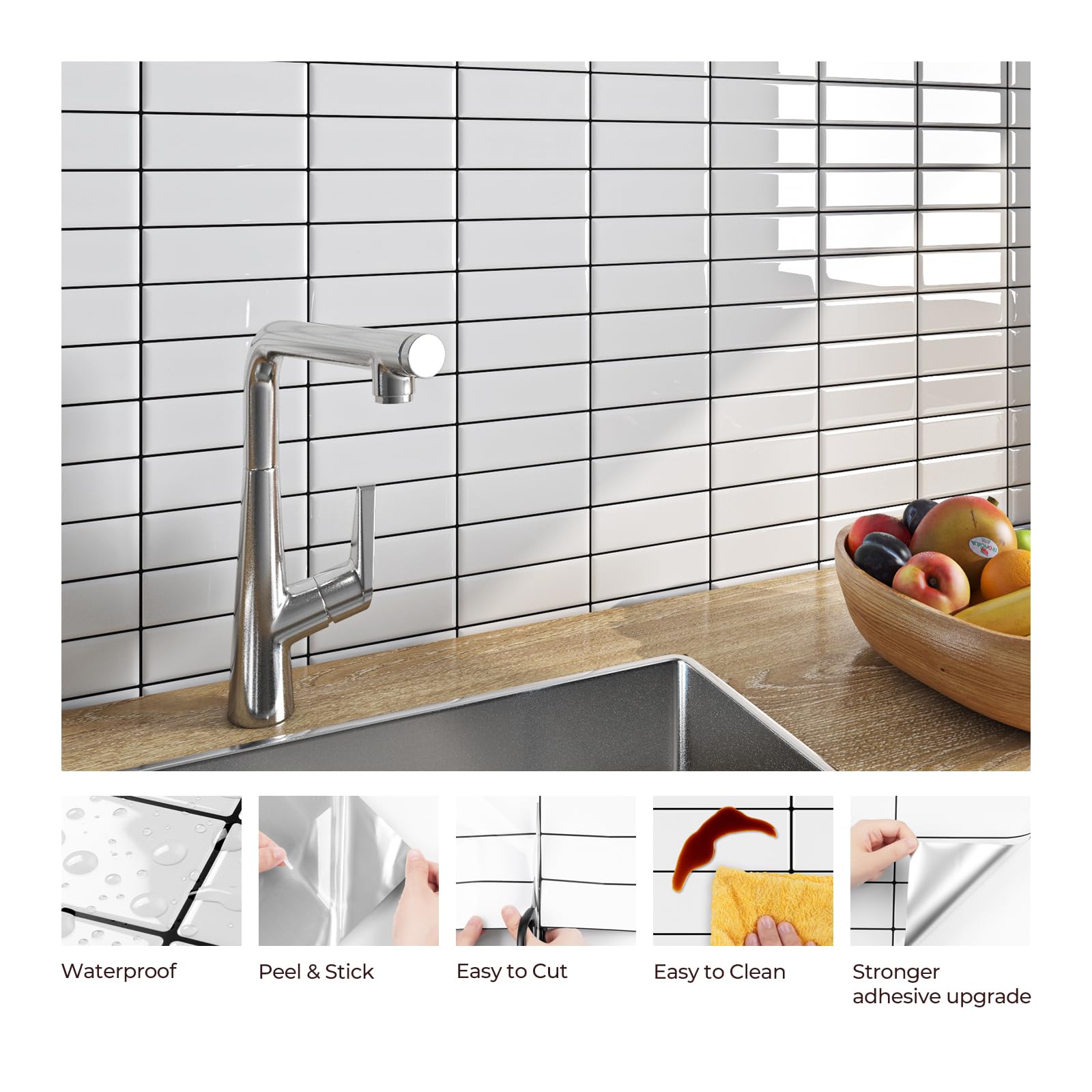 FunStick 15 Pezzi Carta Adesiva per Piastrelle Cucina Bianca Adesivi per Piastrelle 3D Bagno Paraschizzi Adesivo Bianco Lavabile 30x30CM Mattonelle Adesive Bagno per Muro 3D Rivestimento Cucina Bianco