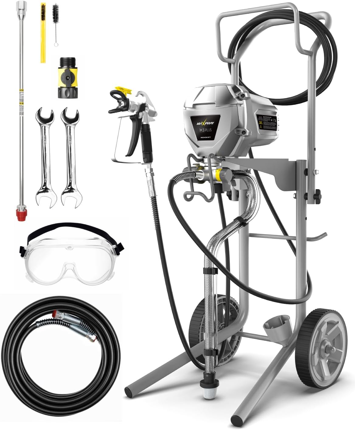 InoKraft MaXpray M3 Cart Airless Paint Sprayer, Highly Efficient Thinning-Free Minimal Overspray for Up to 15 Gallon DIY Painting Projects Home Interior & House Exterior, with Sprayer Accessories