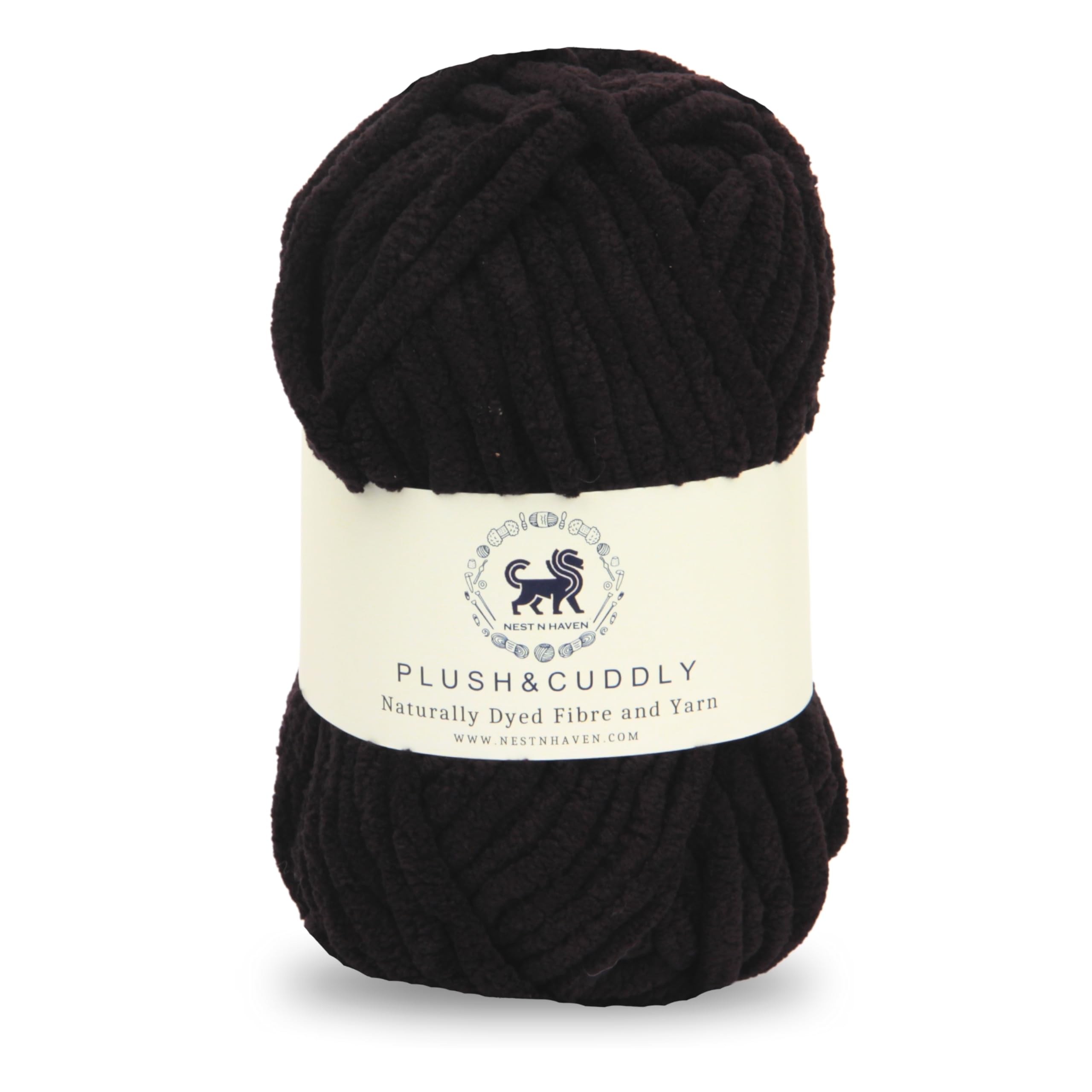 NESTNHAVEN, Wool, Plush & Cuddly, Chenille Yarn Supersoft Hand Knitting Wool Ball, (1 Ball/100 Gram Each) Ball Suitable for Craft, Babywear, Baby Blankets, 5 Bulky, Shade no - NNHB0031 (Black)