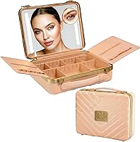 Vista 9 de Estuche de maquillaje iluminado con espejo, organizador de maquillaje portátil de viaje con espejo iluminado, 3 ajustes de luz, separadores