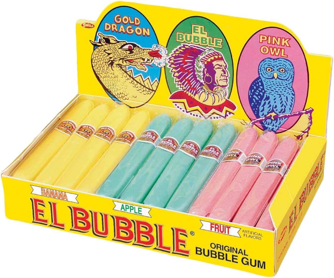 Dubble Bubble El Bubble Original Bubble Gum Cigars, Assorted Fruit Flavors, Box of 36