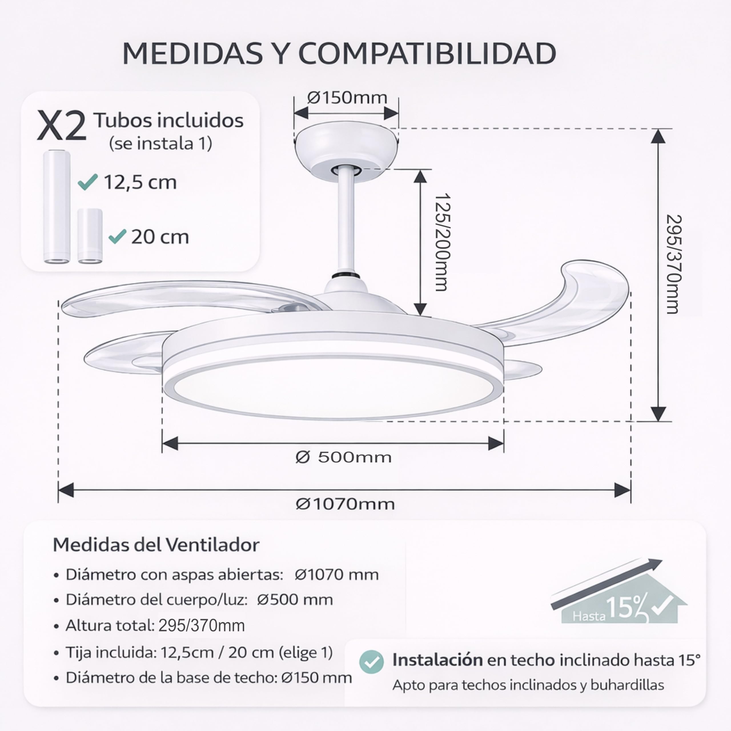 Ventilador de Techo Led 66W, Regulable en Intensidad y en Tono de Luz de Fria a Cálida, 4 Aspas Retráctiles, Mando a Distancia y APP para Móvil, Motor DC Ultra Silencioso, 6 Velocidades (Olg Blanco)