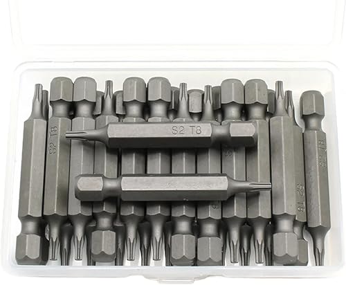 Vista 50 de 50 piezas T30 Torx Star 6 Point T-30 Impact Ready 1 pulgada de largo Destornillador Insertar Bits Hex Shank con ranura de liberación rápida Estándar