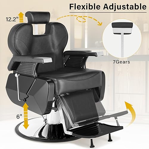 Miniatura 5 de Silla de peluquería negra, silla hidráulica de peluquería para peluquería con reposacabezas y reposapiés ajustables, sillas de peluquería